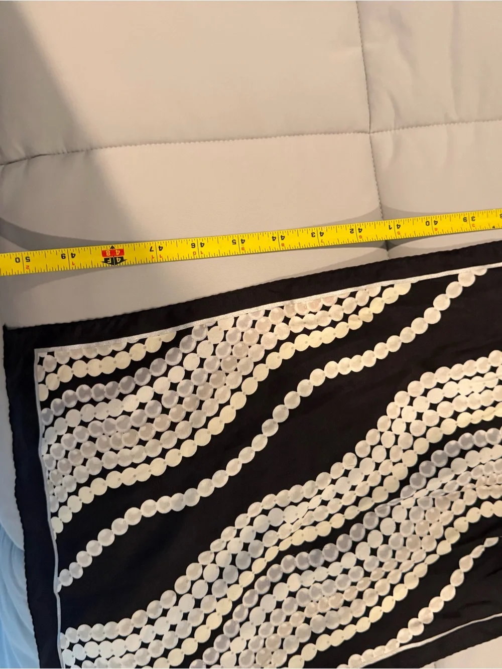 Vintage Oscar de la Renta black and white wavy pattern scarf with white circular